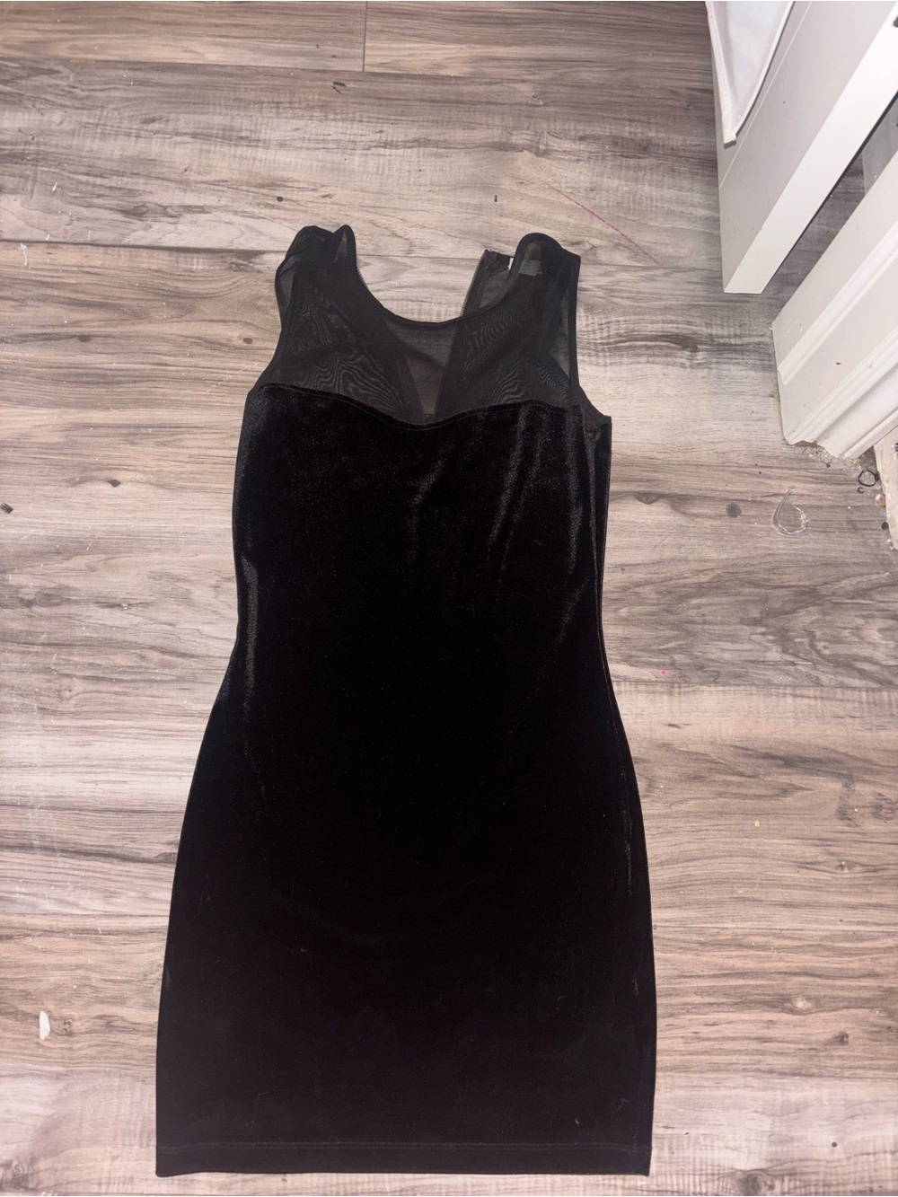 Garage Black Velvet Mini Dress with Sheer Mesh Yoke